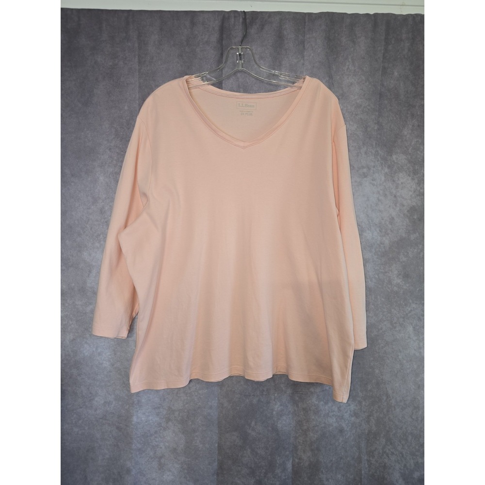 L.L.Bean Shirt Womens 2X Plus  Pink 3/4 Sleeve V Neck 100% Cotton Basic Top